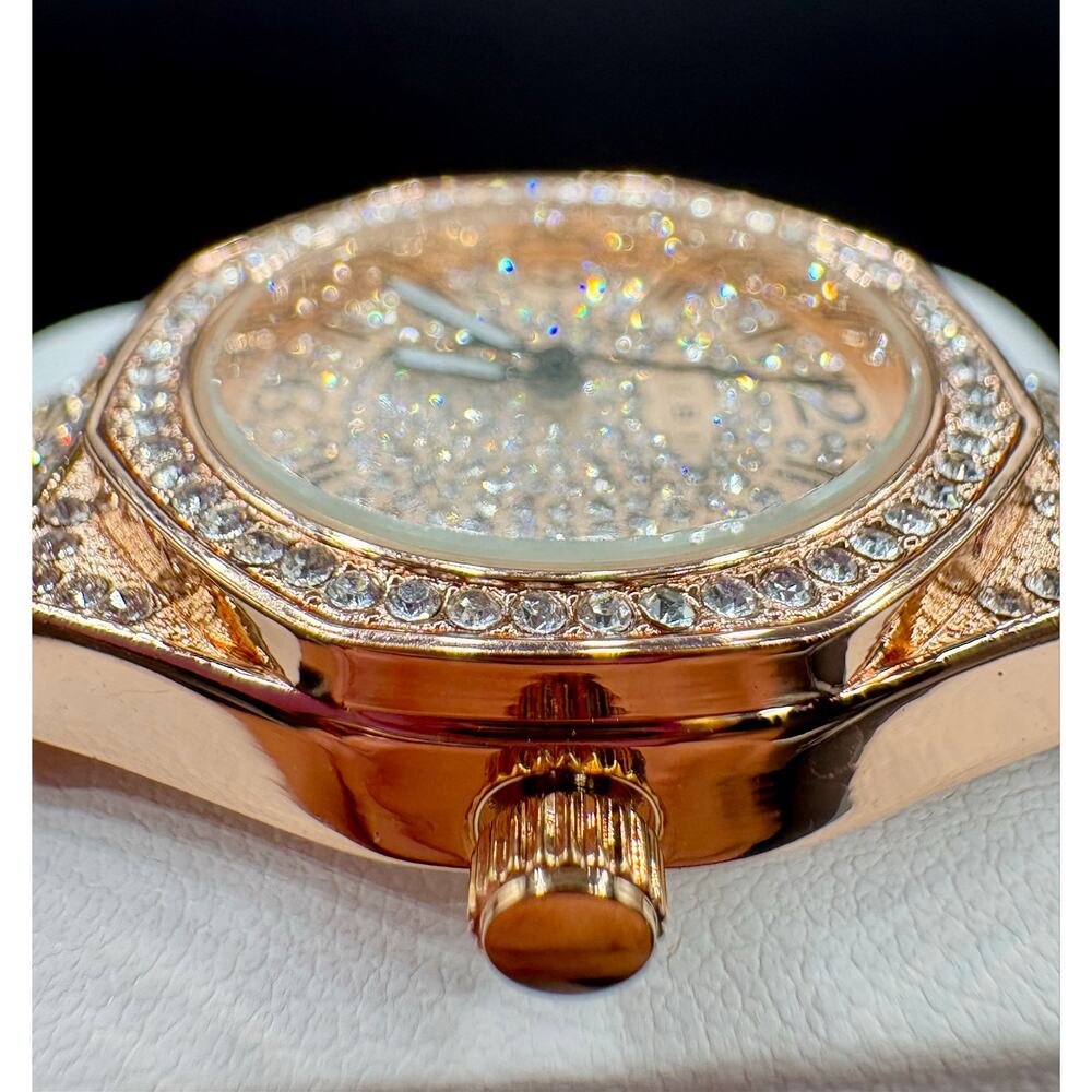 Stunning Rose Gold Iced-Out Watch, Earrings, Bracelet Bundle - Picture 3 of 10